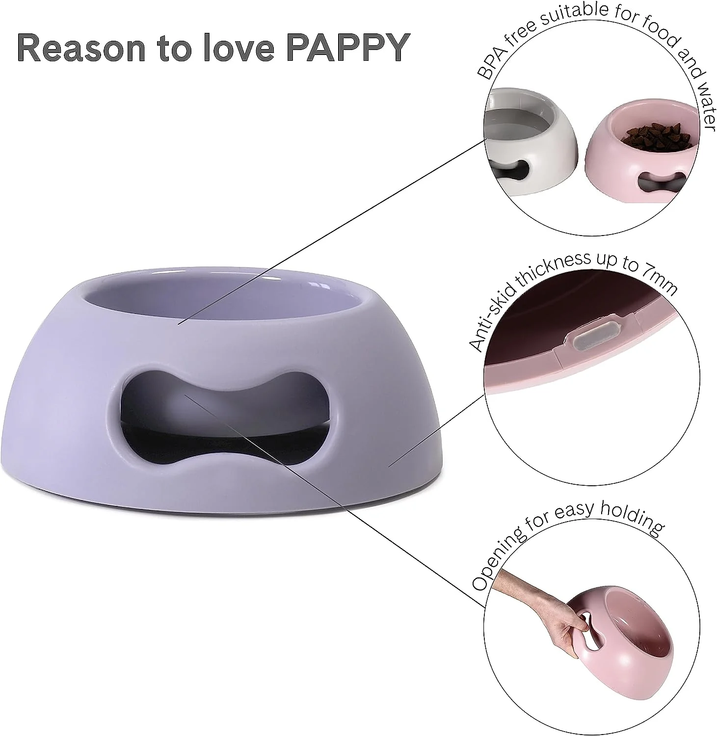 Pappy Bone Dog Bowl Lilac - Image 3