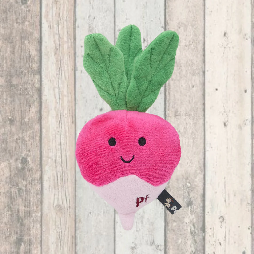 Foodie Faces Reuben Radish Plush Dog Toy
