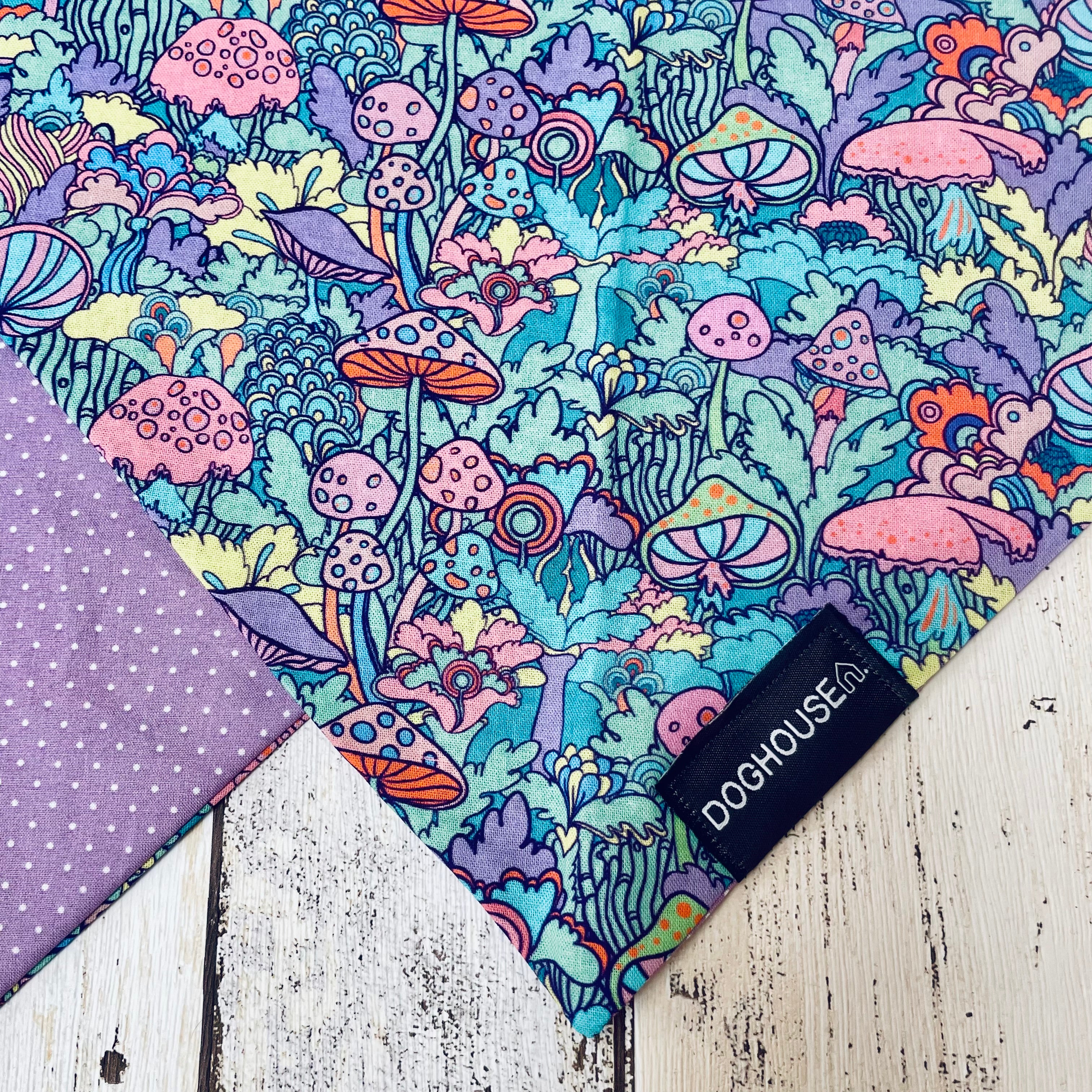 Psychedelic Mushroom & Lilac Spot Dog Bandana - Image 2