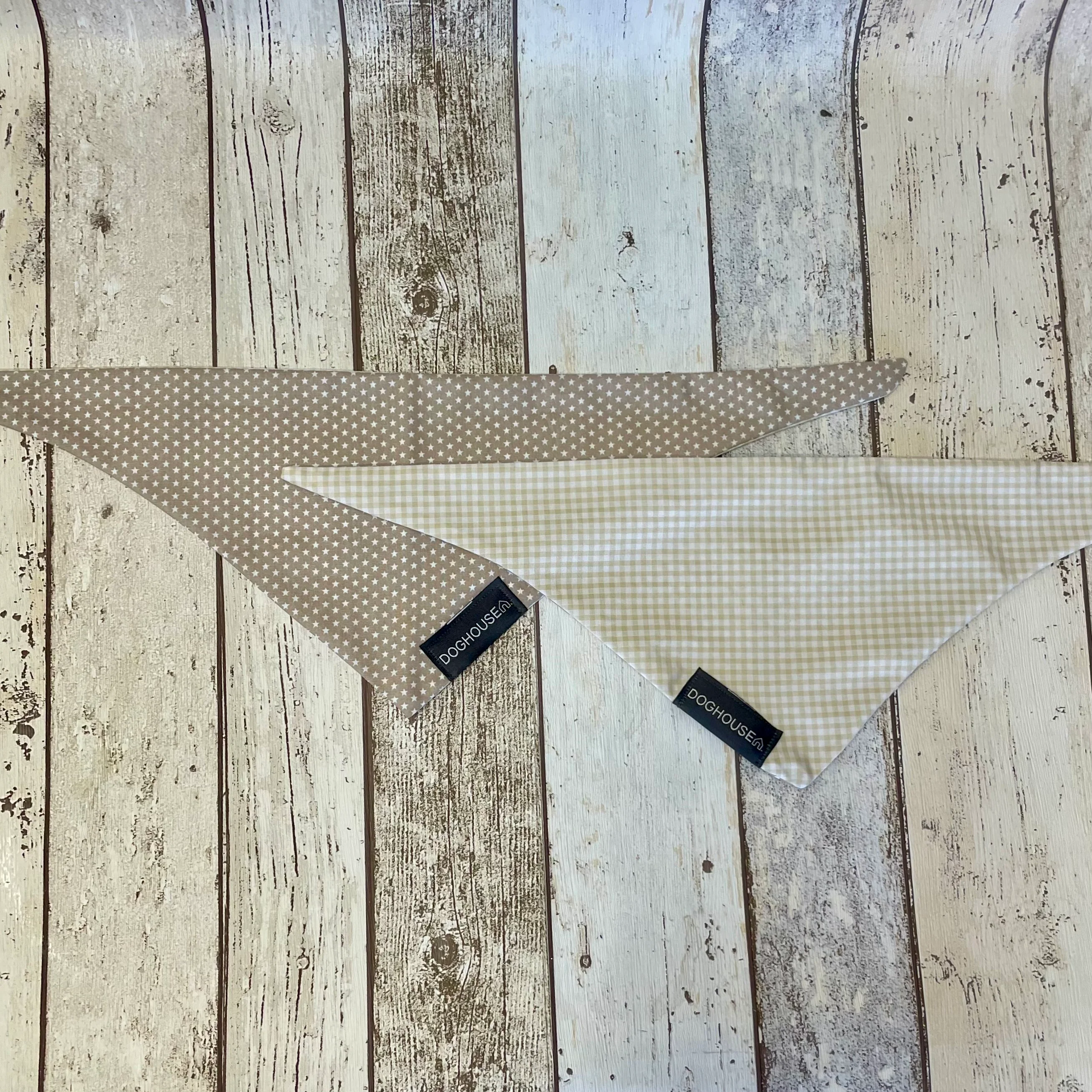 Taupe Gingham & Star Dog Bandana - Image 2